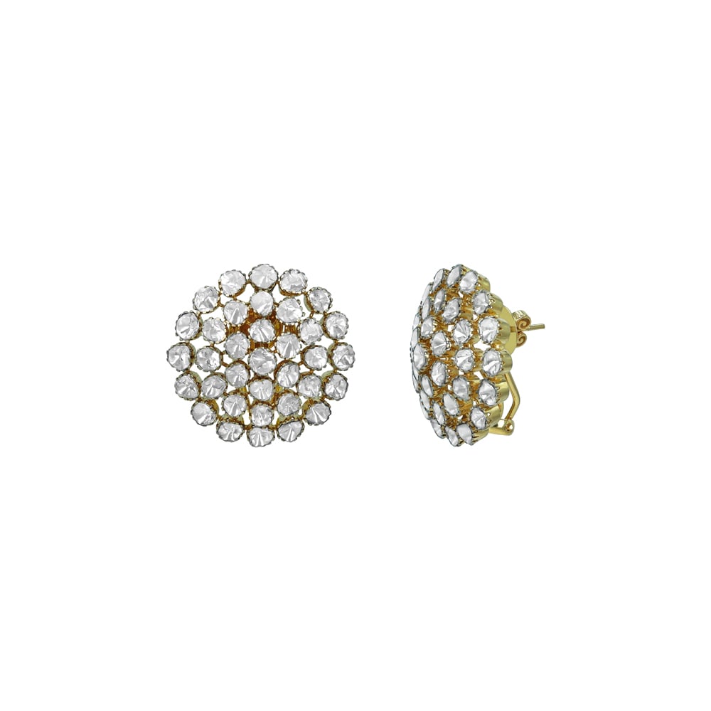 Floral Circular Stud Earrings with Open Polki Array